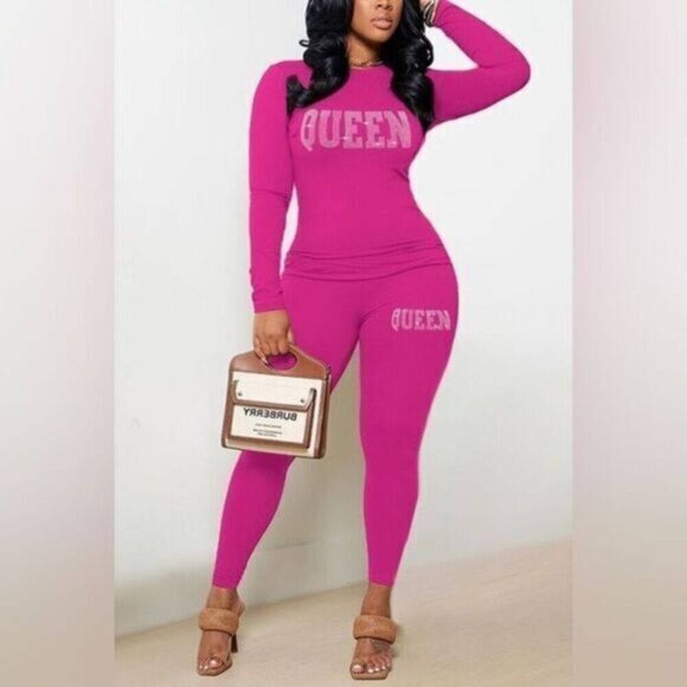 QUEEN Rhinestone Letter Pattern lounge Set‎ Size 2XL